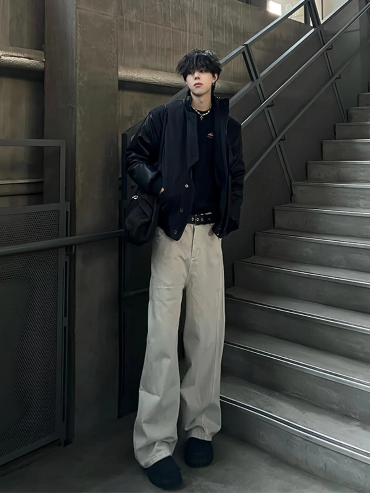 

Gray Wide Leg Men's Jeans American High Street Drape Straight Leg Pants Taller Extended Slimming Jeans Youth Trendy Loose Fit