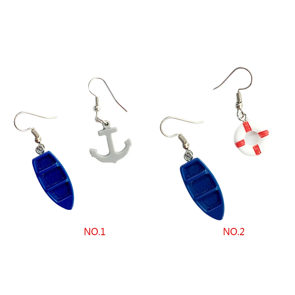 Women Boat Lifebuoy Earrings Anchor Asymmetrical Ear Hook Jewelry Holiday Female Summer Style Hanging Drop