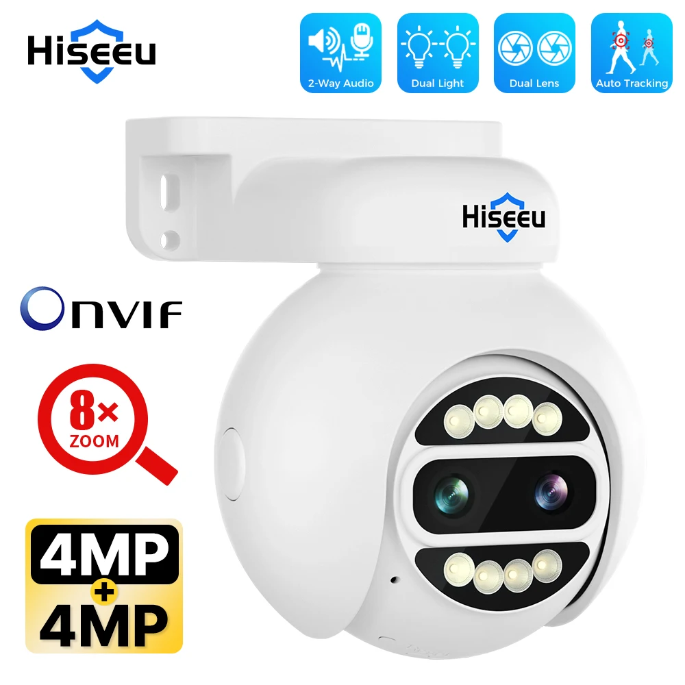 

Hiseeu Dual Lens 4MP 8X Digital Zoom POE PTZ Camera Color Night Vision Security Video Surveillance CCTV IP Cameras XMEye ONVIF