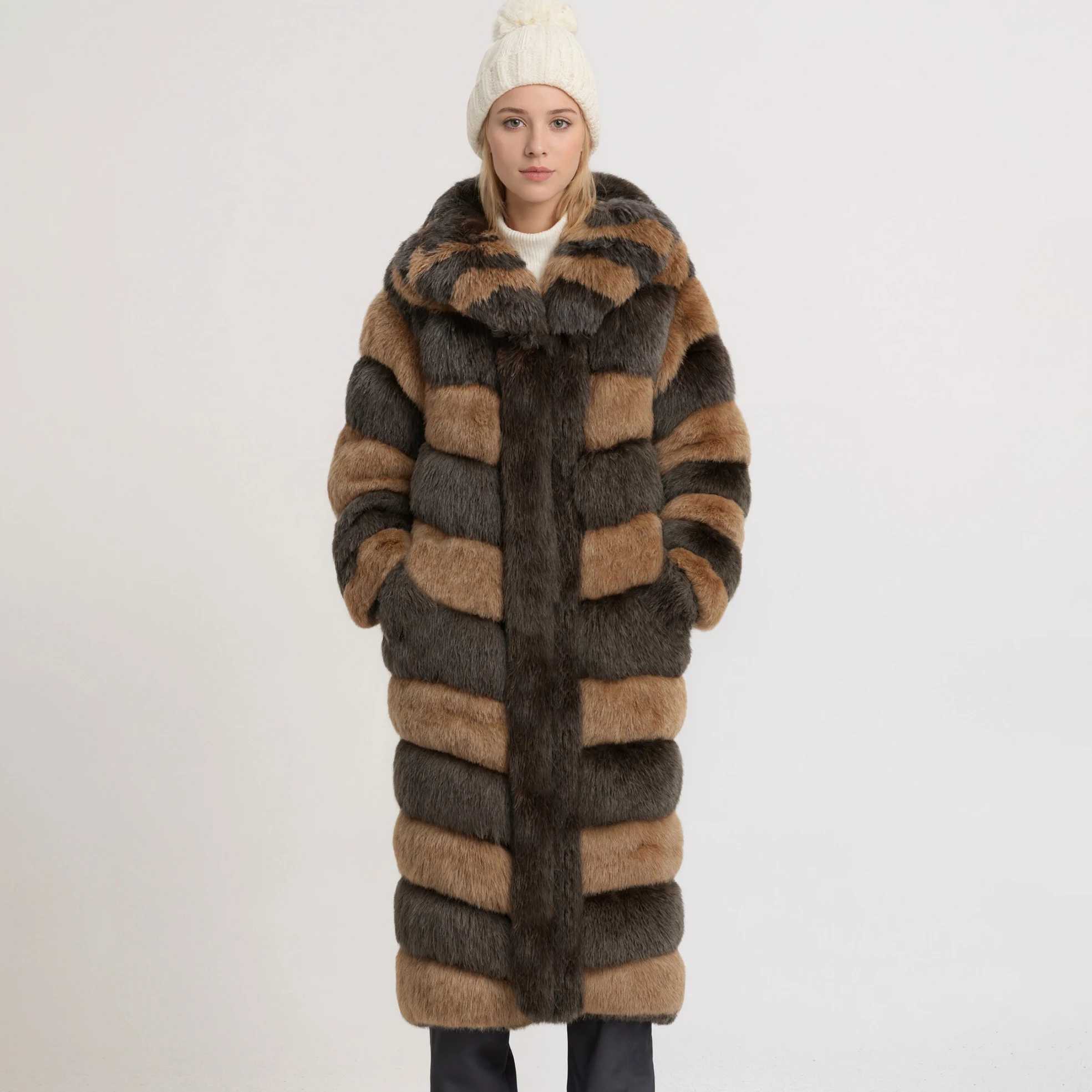 

110 см шуба из натурального лисьего меха для женщин, толстая теплая куртка из натурального меха, роскошная верхняя одежда, модная новинка