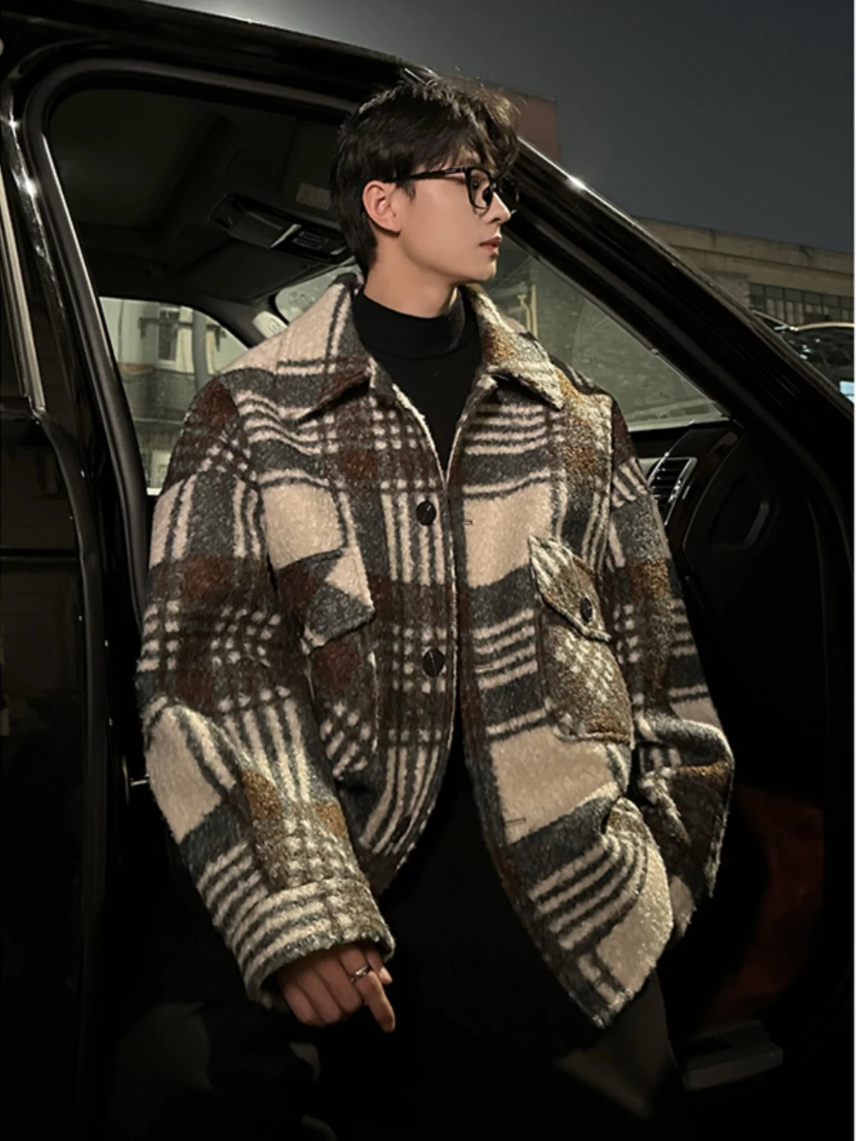 

High-End Color Blo Men's Woolen Coat ort Collar Jaet Lazy Street Sle American Autumn Winter Faion Trendy