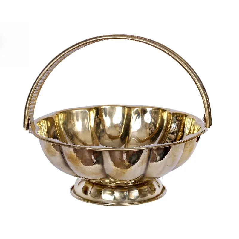 Handmade 9 Inch Brass Flower Basket Beautiful Indian Storage Basket