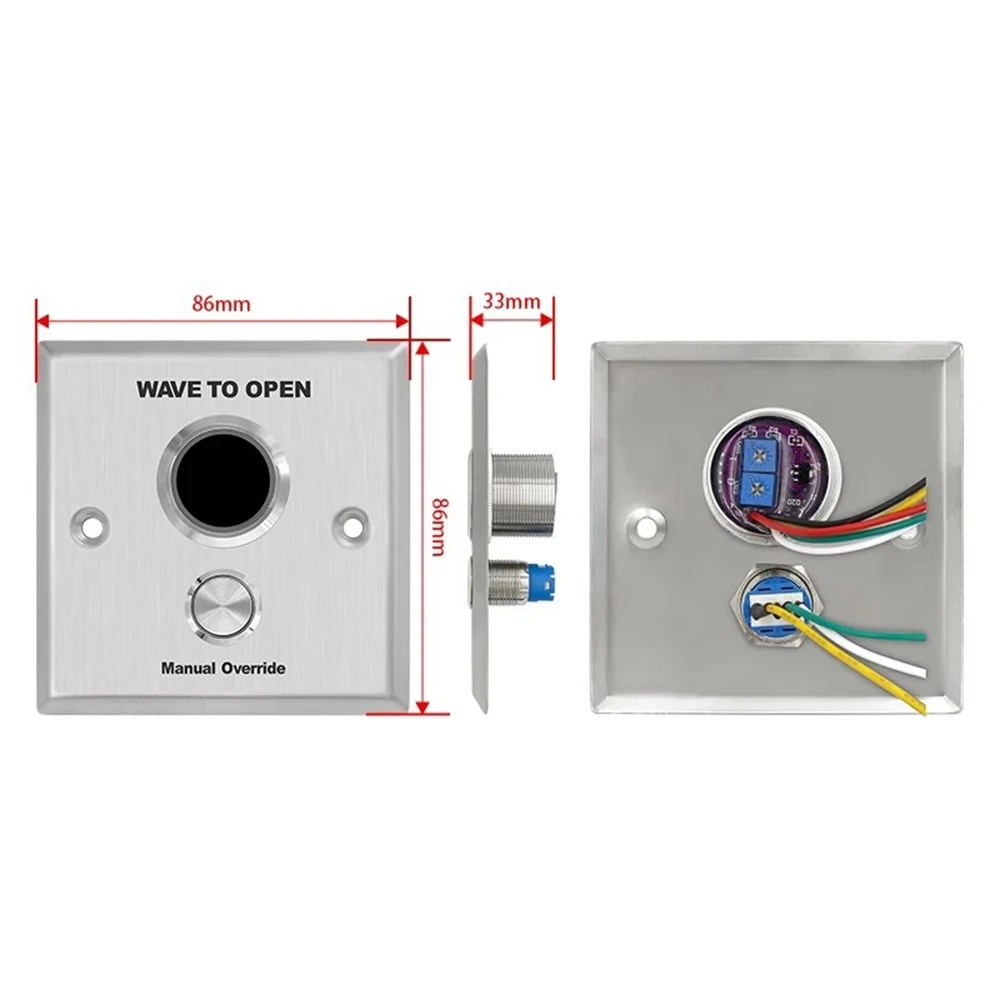 12V/24V Infrared Sensor Switch No Touch Contactless Door Release Exit Button with LED Push Switch For Door Access Control System