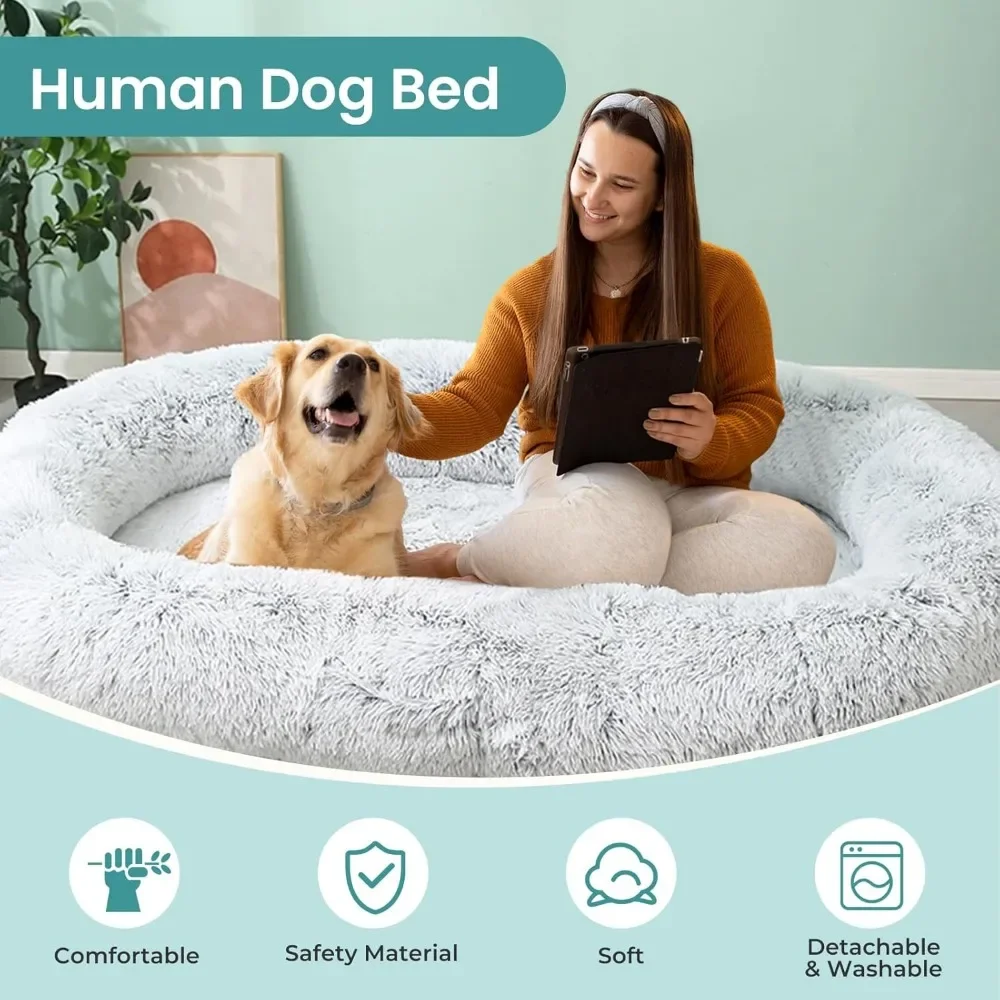 JOLLYVOGUE Human Dog Bed for Adults and Pets, Ultra-Soft Plush Giant Dog Bed with Egg Crate Foam, Non-Slip Base