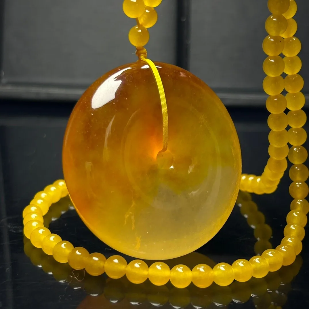 Certified Natural Yellow jade Jadeite Bread safety Buckle Pendant & Necklaces Safety Buckle