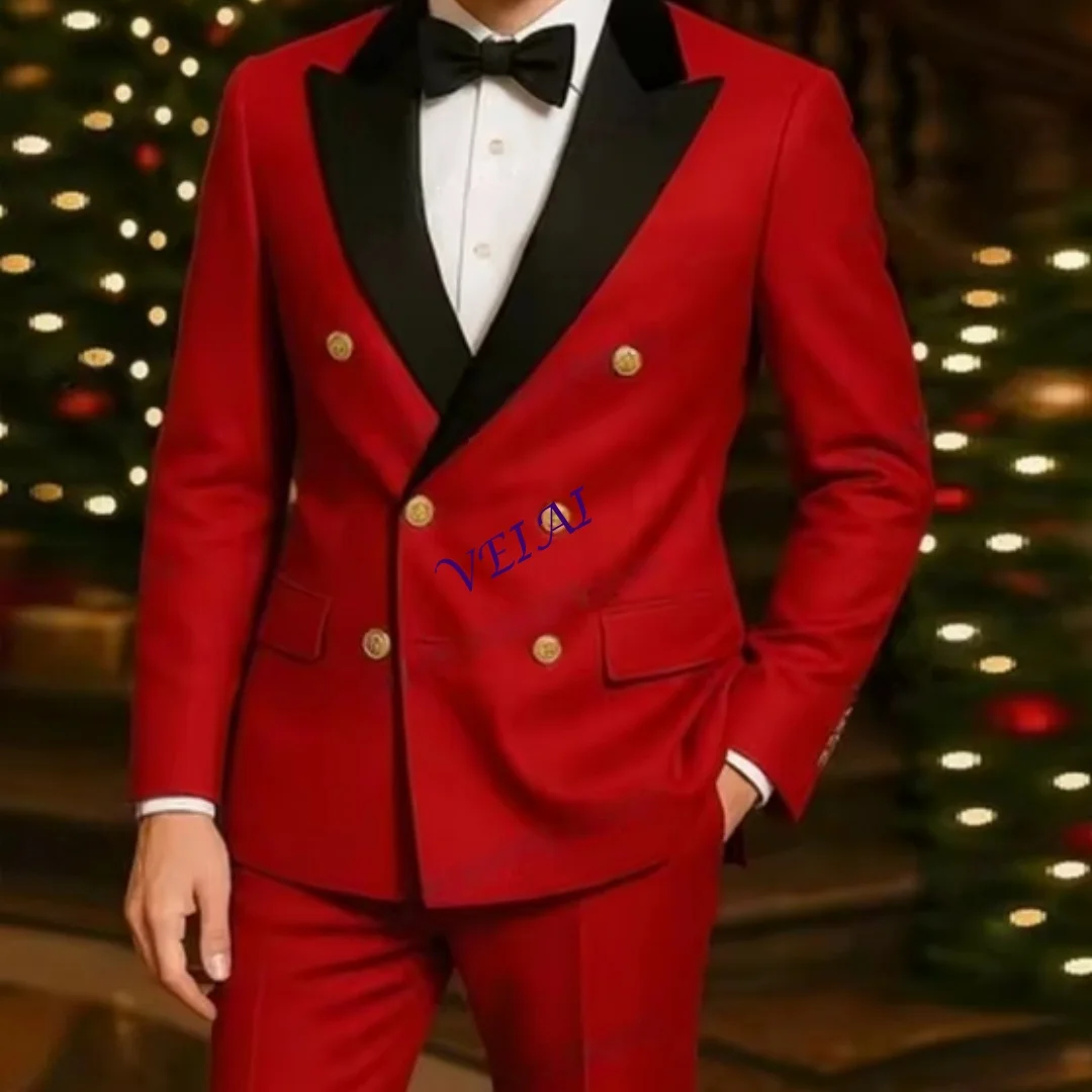 

Customized New Black Collar Red Men's Suit 2-Piece Blazer Set for Formal Occasions Groom Groomsman Wedding Party Prom Male Busin
