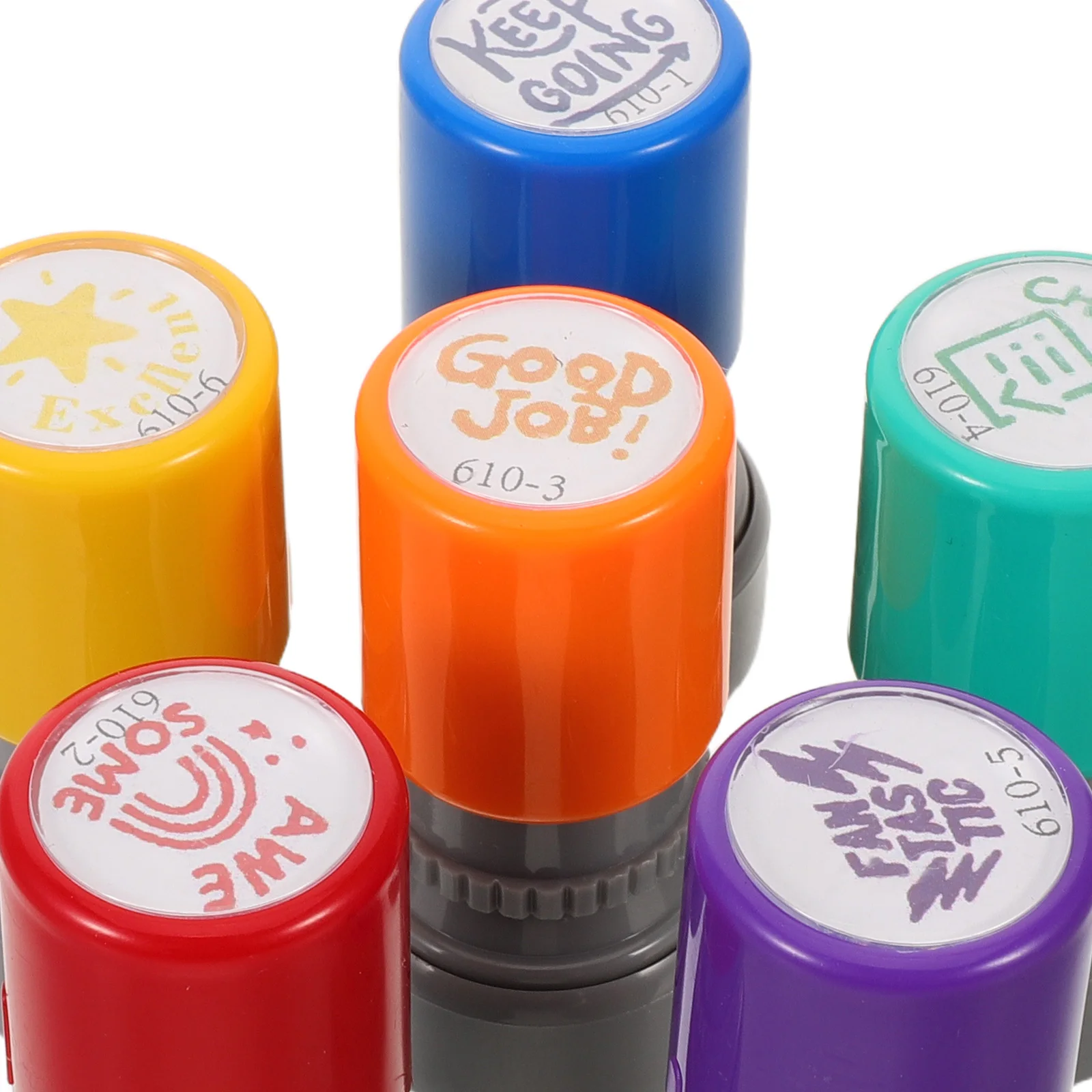 6 قطعة طوابع المعلم الملونة التحبير الذاتي الدرجات Stamps الفصول الدراسية الواجبات المنزلية ردود الفعل مكافأة تحفيزية ختم للأغراض الابتدائية