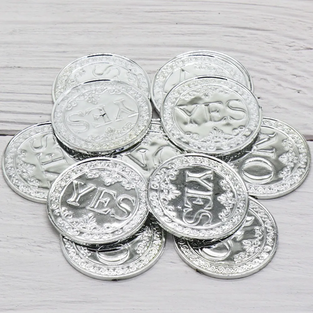 

100Pcs Silver Yes No Decision Maker Coins Plastic Lightweight Party Game Props for Halloween Birthday Treasure Hunts