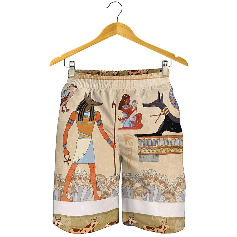 Ancient Egypt 3D Print Beach Shorts Men Egyptian Murals Graphics Surf Board Shorts Streetwear Short Pants Summer Swim Trunks