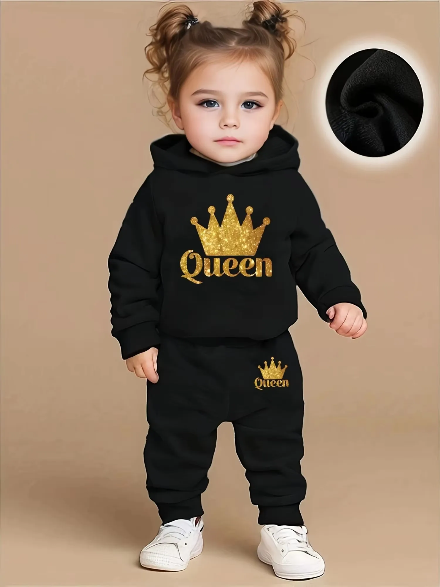 Children's 2pc Basketball Cartoon Printed Fleece Hoodie And Long Pants Set Leopard Heart KING for Baby Boy Autumn Winter Wear
