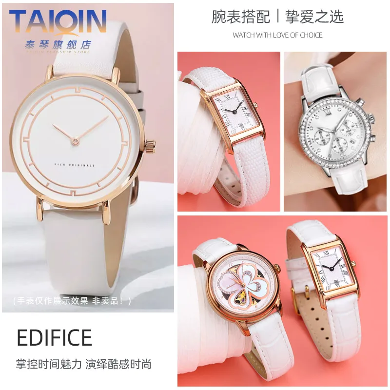 White Leather watchband for Tissot Casio DW Fossil Watch strap 6 8 10 12 14mm 16mm 18m quick release Women Metal buckle Bracelet