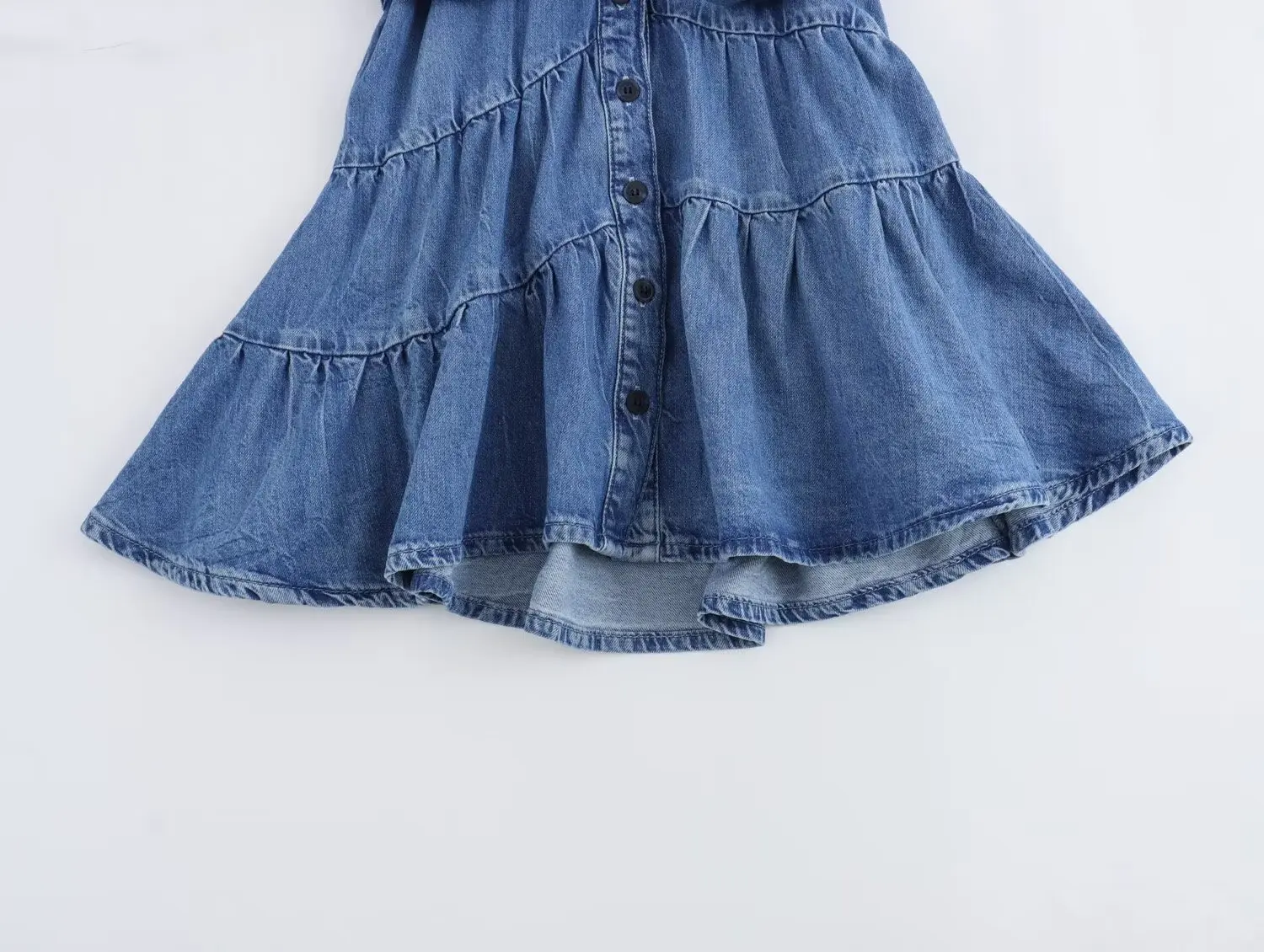 Withered With Belt Minimalist Retro Dress Women Washed Denim Dress Women Tops Summer Casual Mini Dress