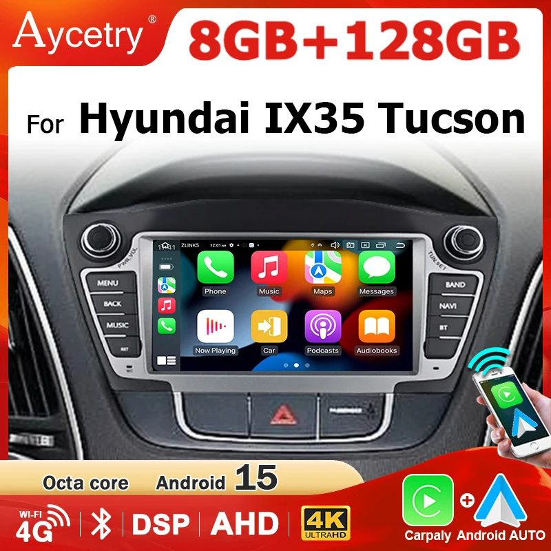 7'' Android 15 Autoradio Carplay für Hyundai IX35 Tucson 2009-2015 Android AUTO Bluetooth 2 DIN Multimedia-Player Navigation GPS