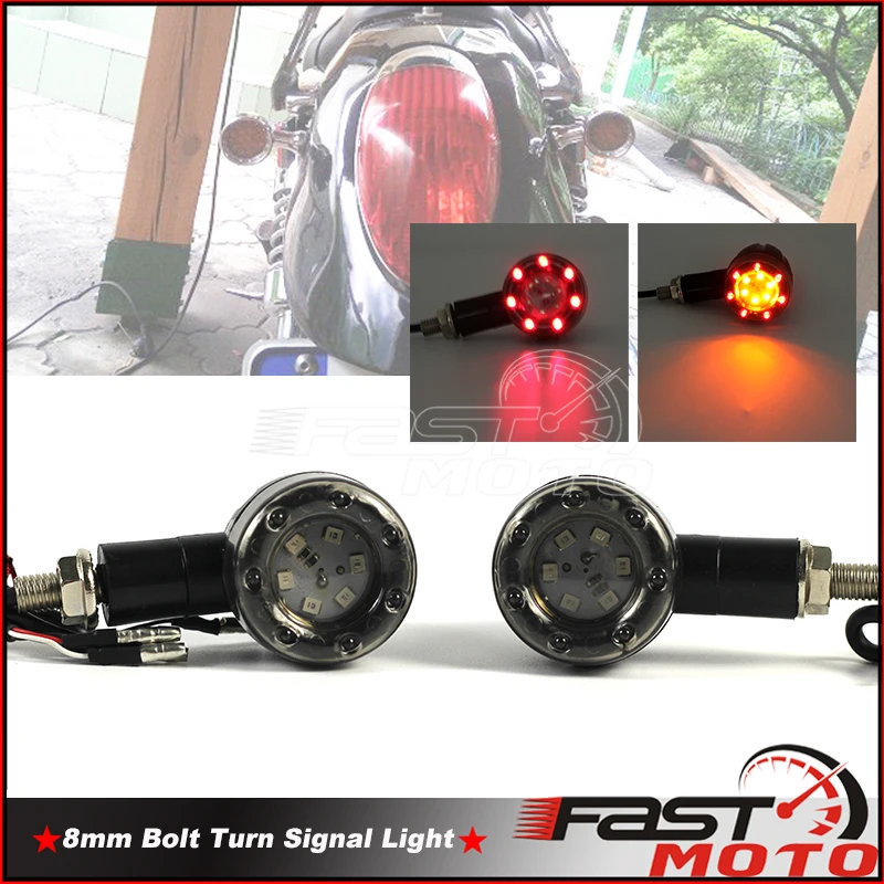 8mm Motorcycle Mini LED Turn Signal Lights Brake Light Flashing 3 in 1 SMR Indicator Blinker Signal Lamp for Cafe Racer Bobber