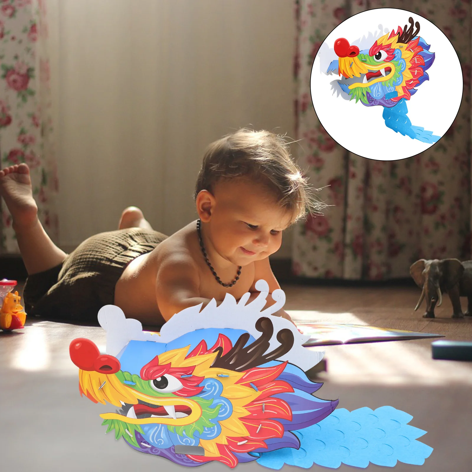 حرفة ورقية لرأس التنين يمكن ارتداؤها بنفسك للأطفال لتحسين الخيال والإبداع والتوعية الجماعية والقدرة اليدوية
