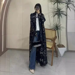 Miyake Pleated Print Foldable Collar Long Sleeved Trench Coat for Women 2024 New Winter Original Designer Fashion Cardigan Dress