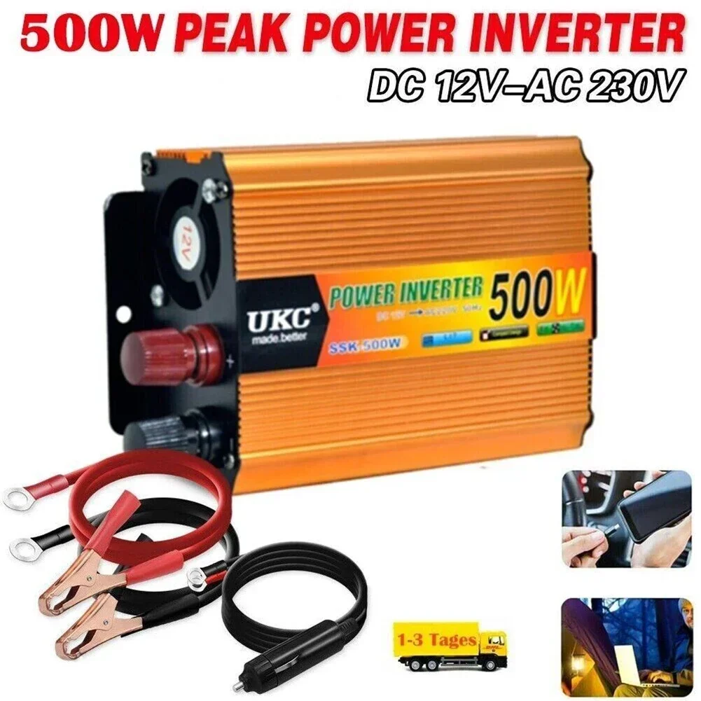 Power Car Inverter Power Inverter Voltage Converter Solar Power Parts Vehicle Inverter Parts 220V-240V Output Voltage 500W DC