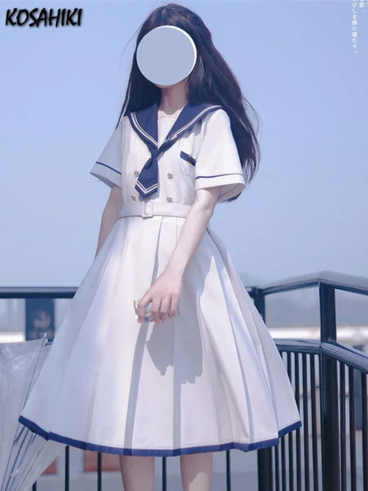 KOSAHIKI Preppy Sweet Woman Dress Sailor Collar Kawaii Vestidos Female Robe Lolita Dresses Summer Cute Women\'s JK Kobieta
