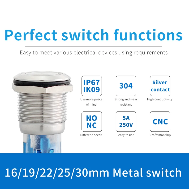 CDOE momentary latching switch 19MM normally open normally close ip67 control panel start waterproof button