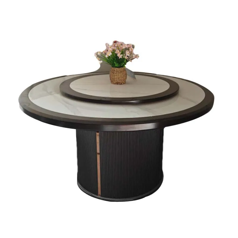 

Hotel electric dining table, multi-person rock slab large round table, light luxury
