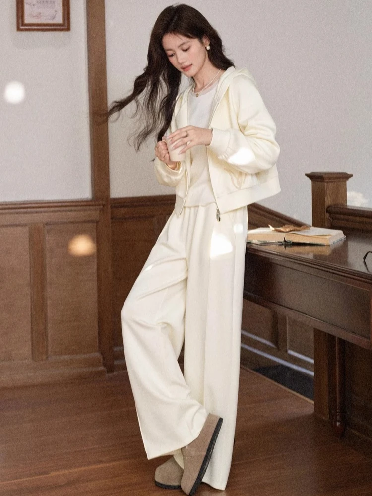 ALXNAN-pantalones informales de cintura alta para mujer, pantalón ancho plisado con cintura elástica, drapeado suave, transpirable, versátil, L57960