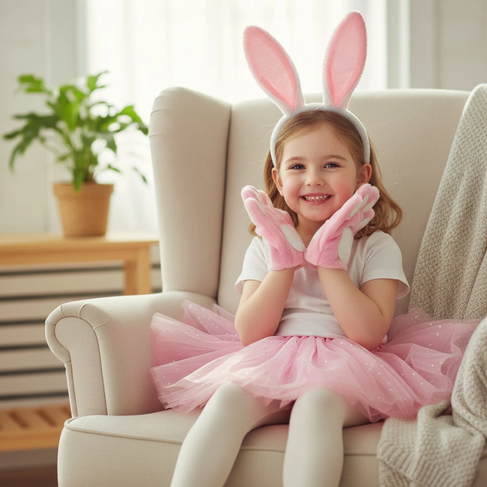 Bunny Costume with Gloves Comfortable Pink Rabbit Costume Accessory Set Bunny Ear Headband Easy to Put on for Children