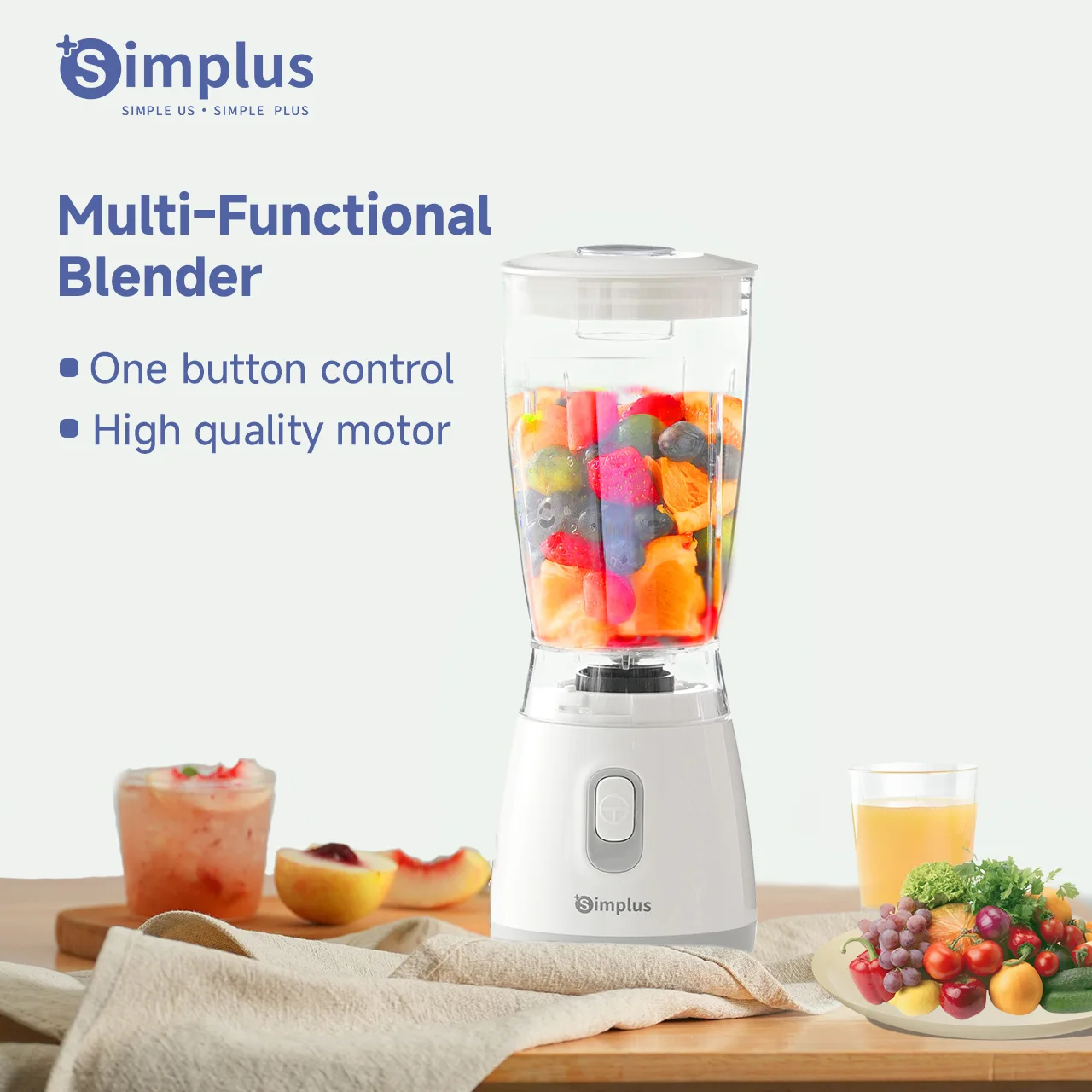 Simplus 250W personal blender 600ml capacity double durable ABS material, toughened, multi-purpose blender, one button control