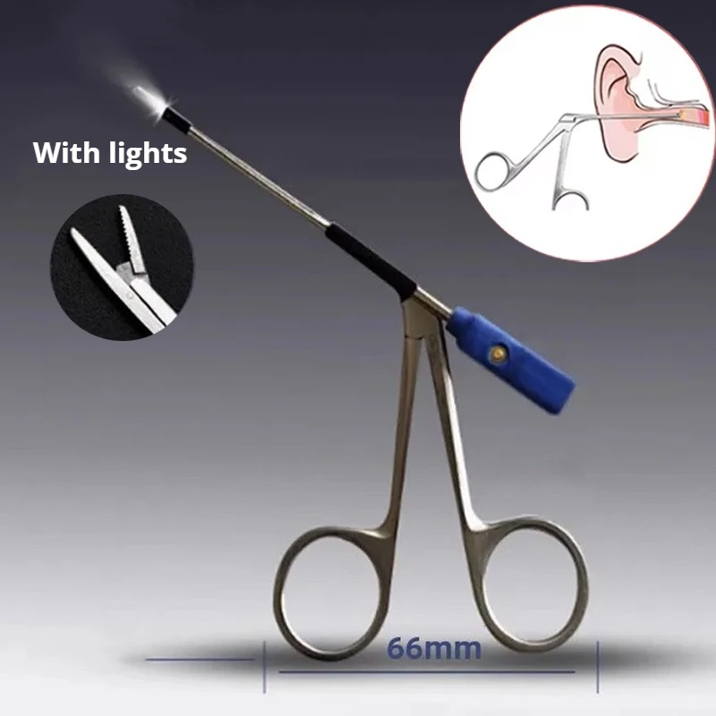 Medical Ear Wax Pick Tongs with Lights Earwax Remover Micro Alligator Crocodile Forceps Earpick Ear Nose Cleaning Clamp Ears