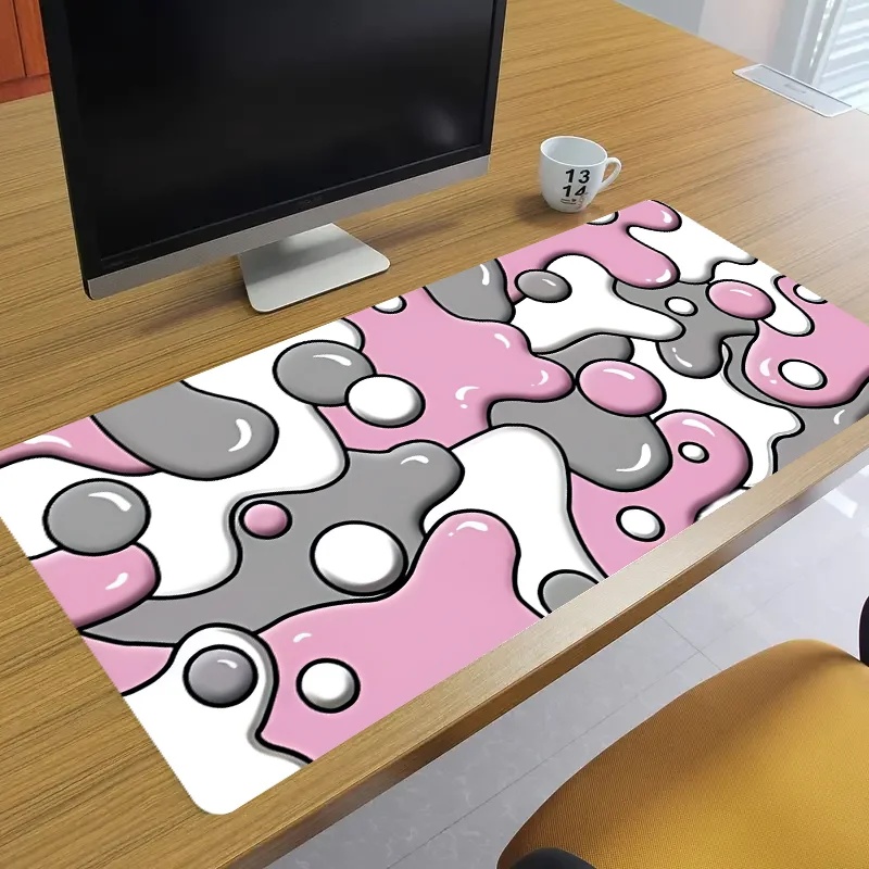 Pink bubble-shaped mouse pad with anti-slip rubber base stitched at the edges, suitable for offices, homes and gaming areas.