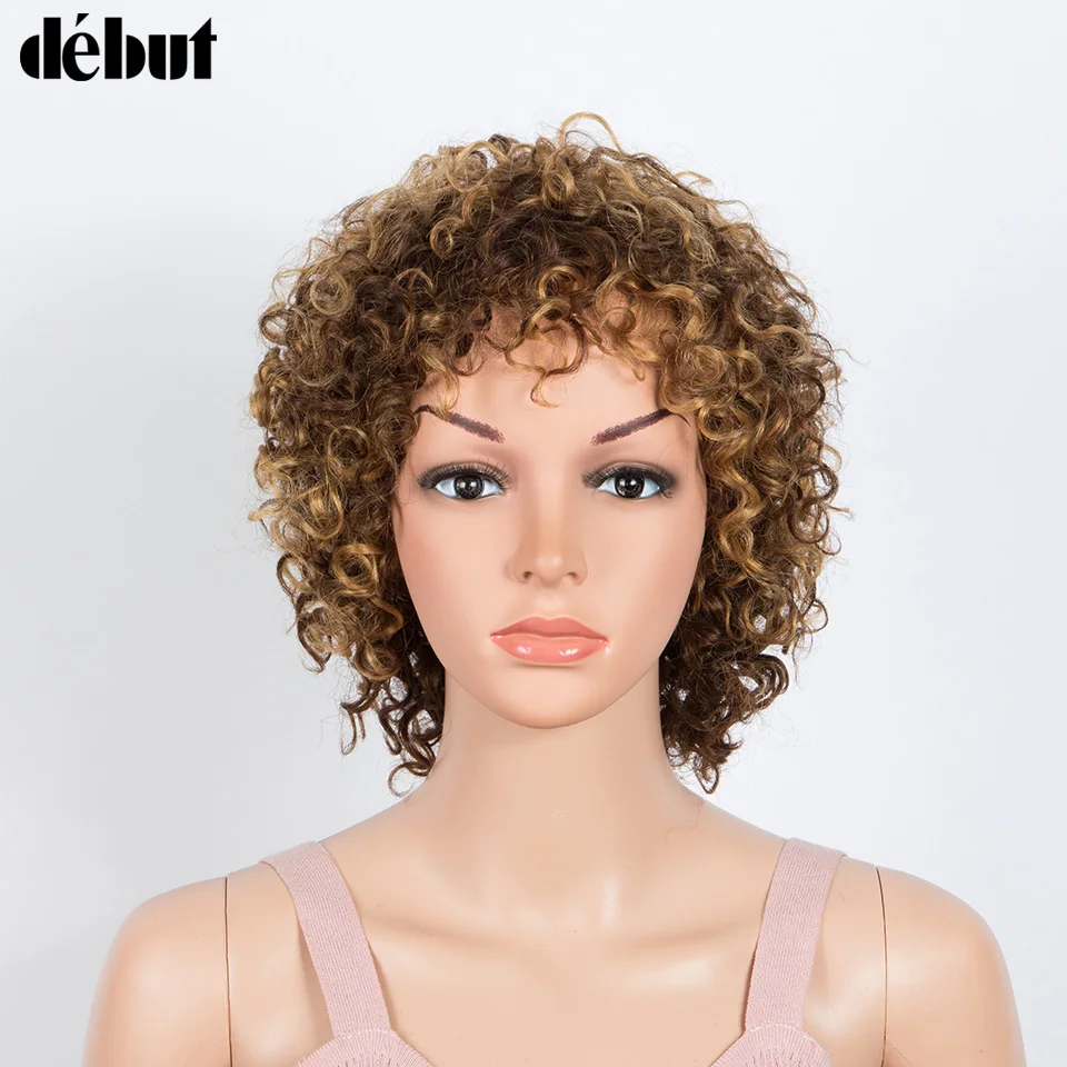 

Glueless Highlight Short Pixie Bob Curly Wigs Wear To Go Honey Remy Human Hair Non Lace Wigs Human Hair Wig For Black Women
