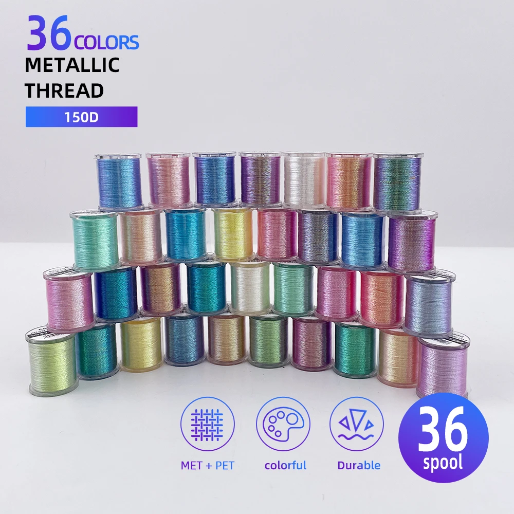 36 Color Metallic Embroidery Floss Thread Mini Spool for DIY Cross-stitch Yarn Woven Sewing Craft Handwork