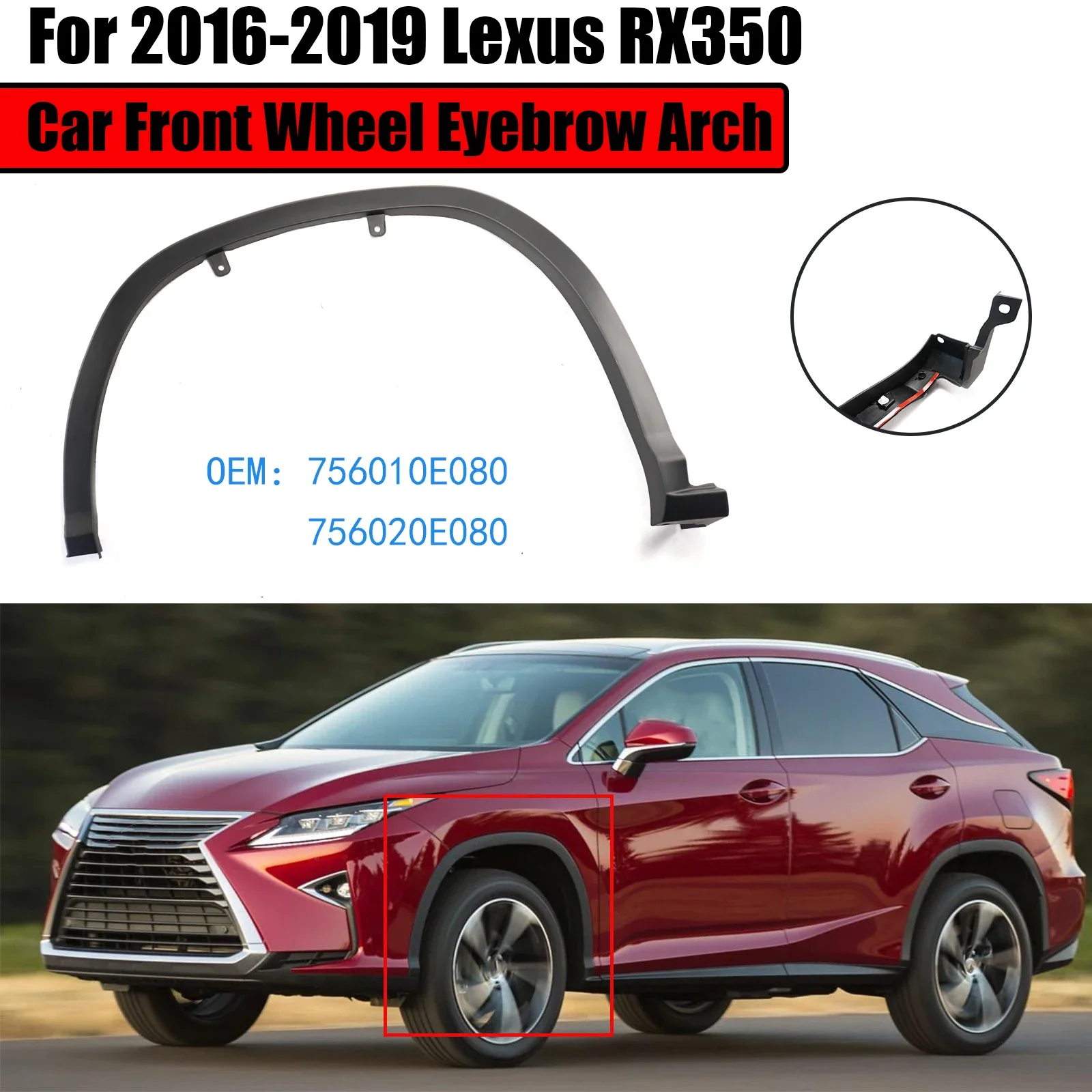 For 2016-2019 Lexus RX350 Car Front Wheel Eyebrow Arch Fender Flare Molding Trim Body Kit 756010E080 756020E080 Accessories