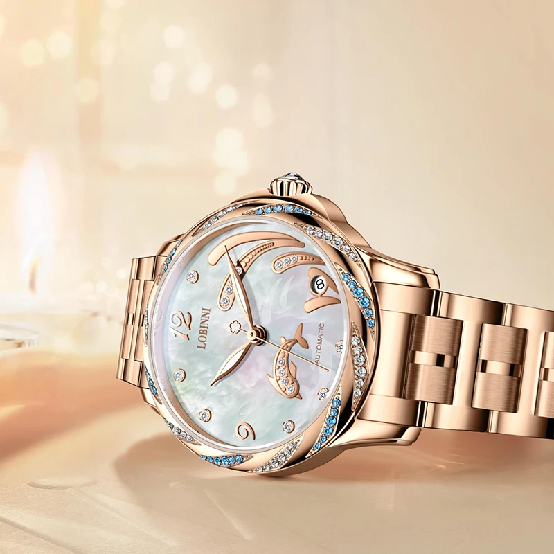 LOBINNI Luxury Brand 33mm Lady's Gift Watch Casual Sapphire Crystal Glass Date MIYOTA 8215 Automatic Mechanical Watch