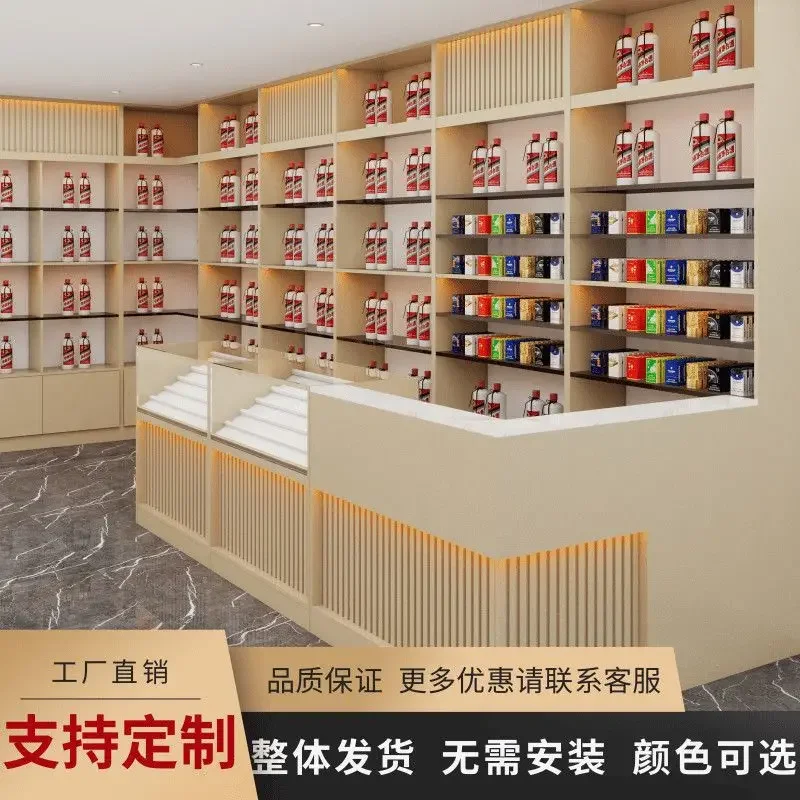 Glass Cigarette Cabinet Display t Supermarket Convenience Store Cigarette and Alcohol Display  Wooden checkout