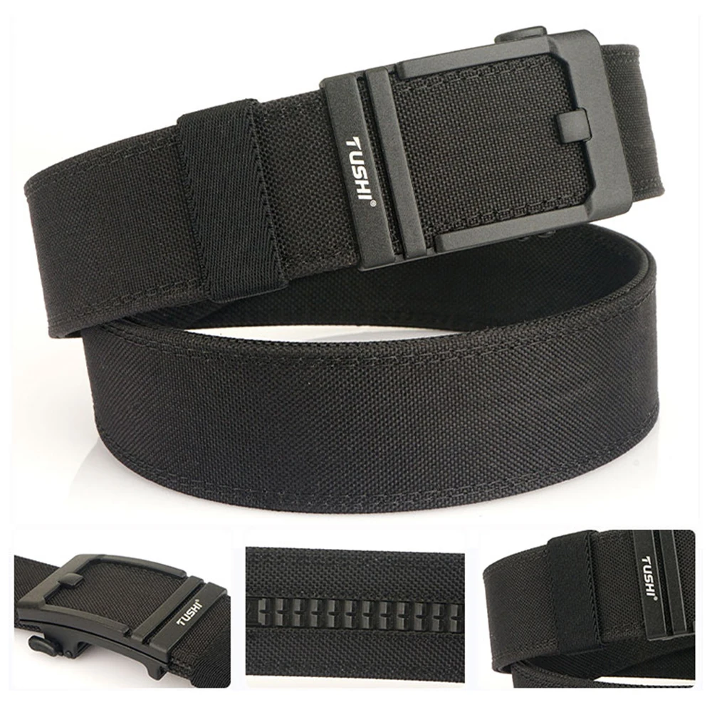 เข็มขัดยุทธวิธี TUSHI ขนาด 43 มม. สำหรับผู้ชาย หัวเข็มขัดโลหะแบบอัตโนมัติ เข็มขัดสำหรับเจ้าหน้าที่ตำรวจและทหาร ทำจากไนลอน 1100D เข็มขัดใส่ปืน เข็มขัดลำลองสำหรับผู้ชาย