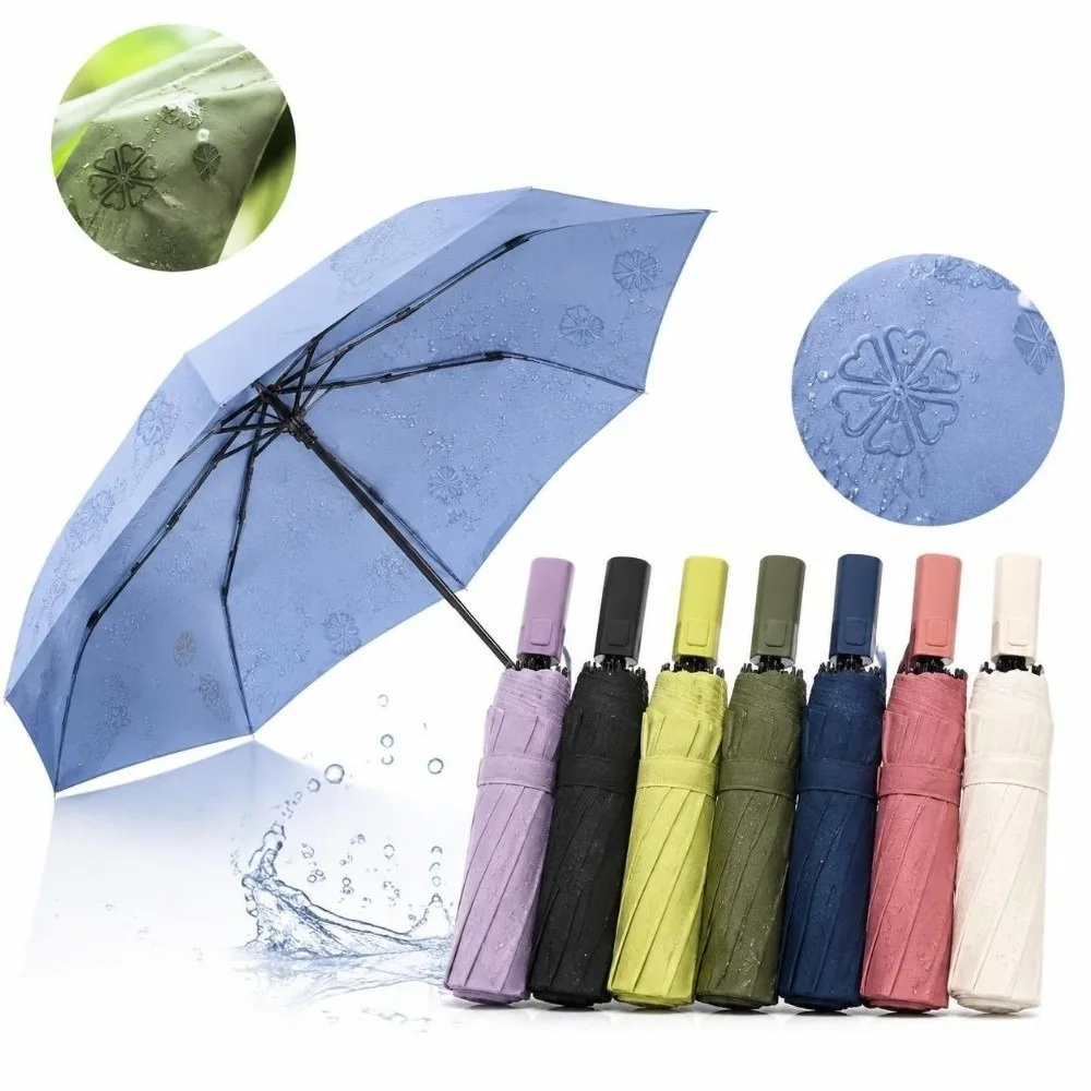 Water Reactive Floral Pattern Folding Umbrella Windproof Thickened Construction Rain Umbrella Compact Portable