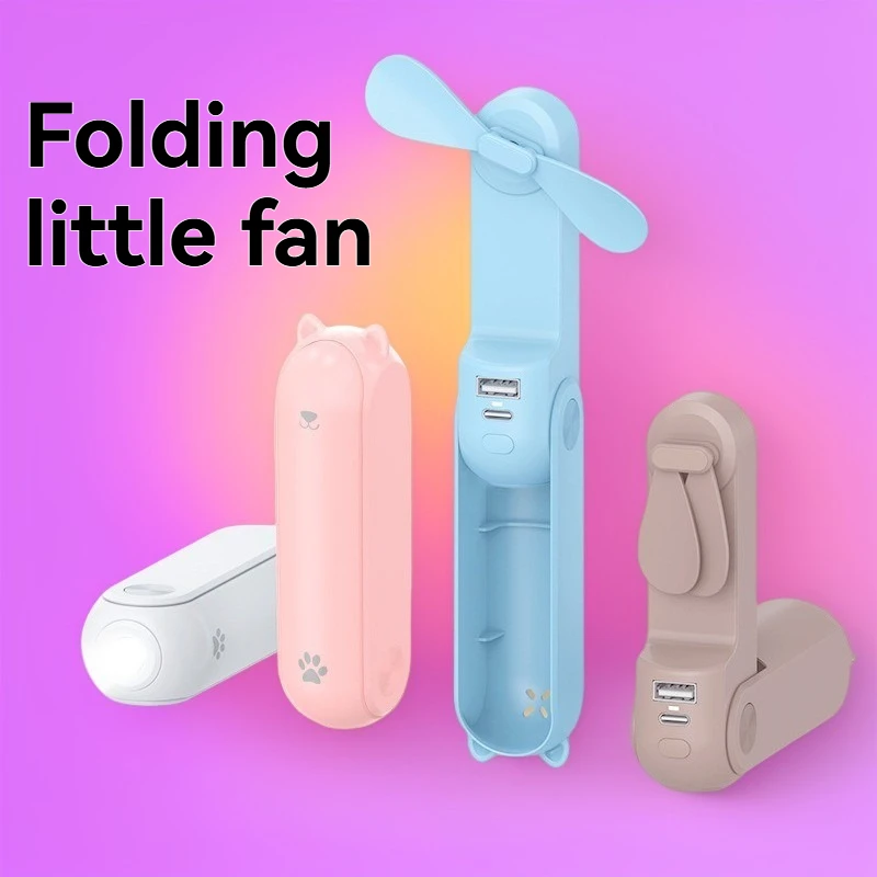 New Handheld Fan, USB Charging Power Bank and Flashlight Combo, Quiet, Foldable and Portable for Home and Outdoor travel Use