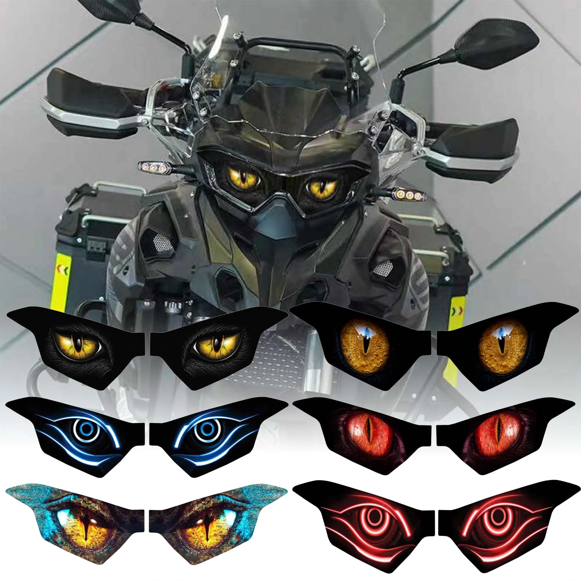 1Pair Cool Devil Eye Motorcycle Stickers Waterproof and UV-resistant Self-adhesive Translucent Headlight Modification Decals