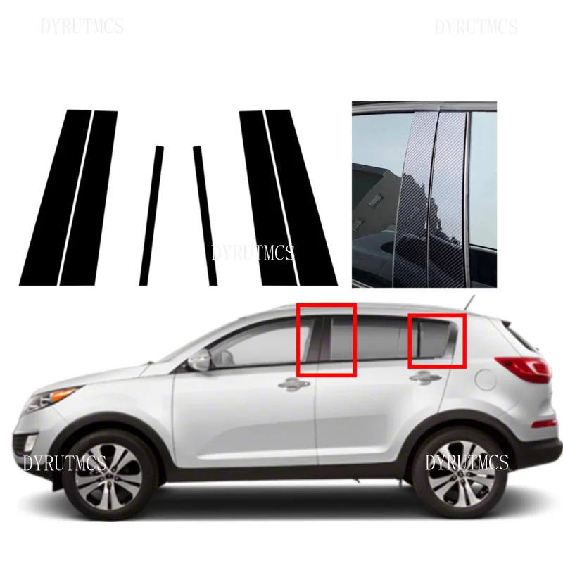 

Fit For Kia Sportage 2017 2018 2019 2020- 2022 Glossy Black Silver Carbon Pillar Post Door Window Column BC Trim Sticker Cover