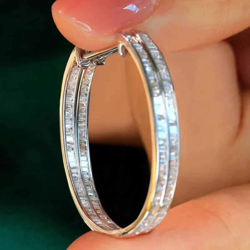 Huitan Opulent Big Circle Hoop Earrings for Women Dazzling Cubic Zirconia Ear Accessories Fashion Jewelry for Anniversary Party