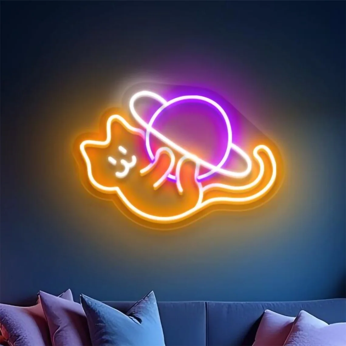 

Cat and Planet Neon Sign Kawaii Space Cat Art Wall Decor,Galaxy Neon Art,Space-themed Decaor for Nursery,Gift for Cat Lover