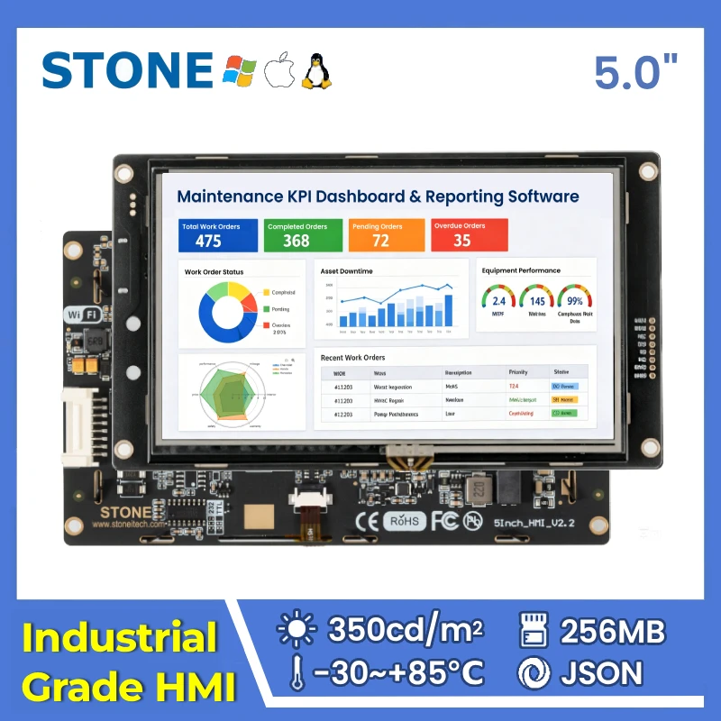 STONE I 5.0 inch Industrial Grade HMI Display Panel TFT LCD with None Touch Screen  800*480  for Arduino Nano Uno r3 256MB