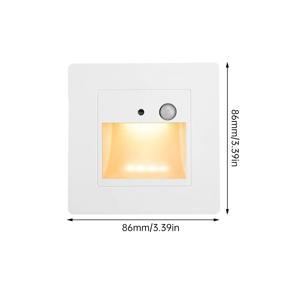 LEDモーション検出器,階段用モーションセンサー,ラウンド,正方形,壁掛け,双方向照明,階段用,86x86mm, 2W