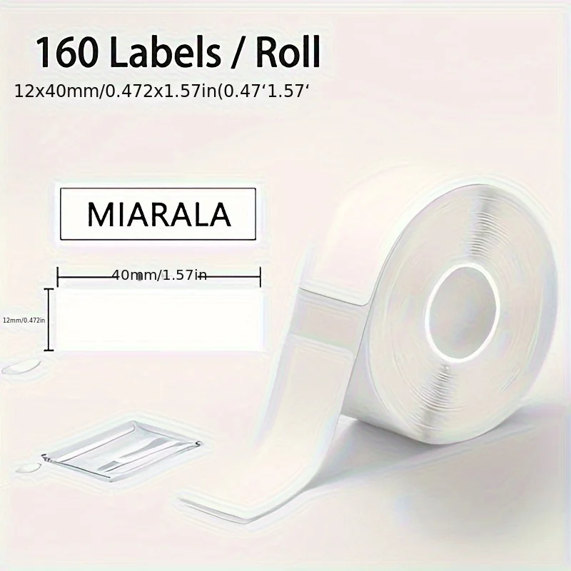 160 One/Roll, 12mm* 40mm, Laser, Transparent, White, Waterproof, Non-Stick, Durable Paper Labels for Office and Daily Use.