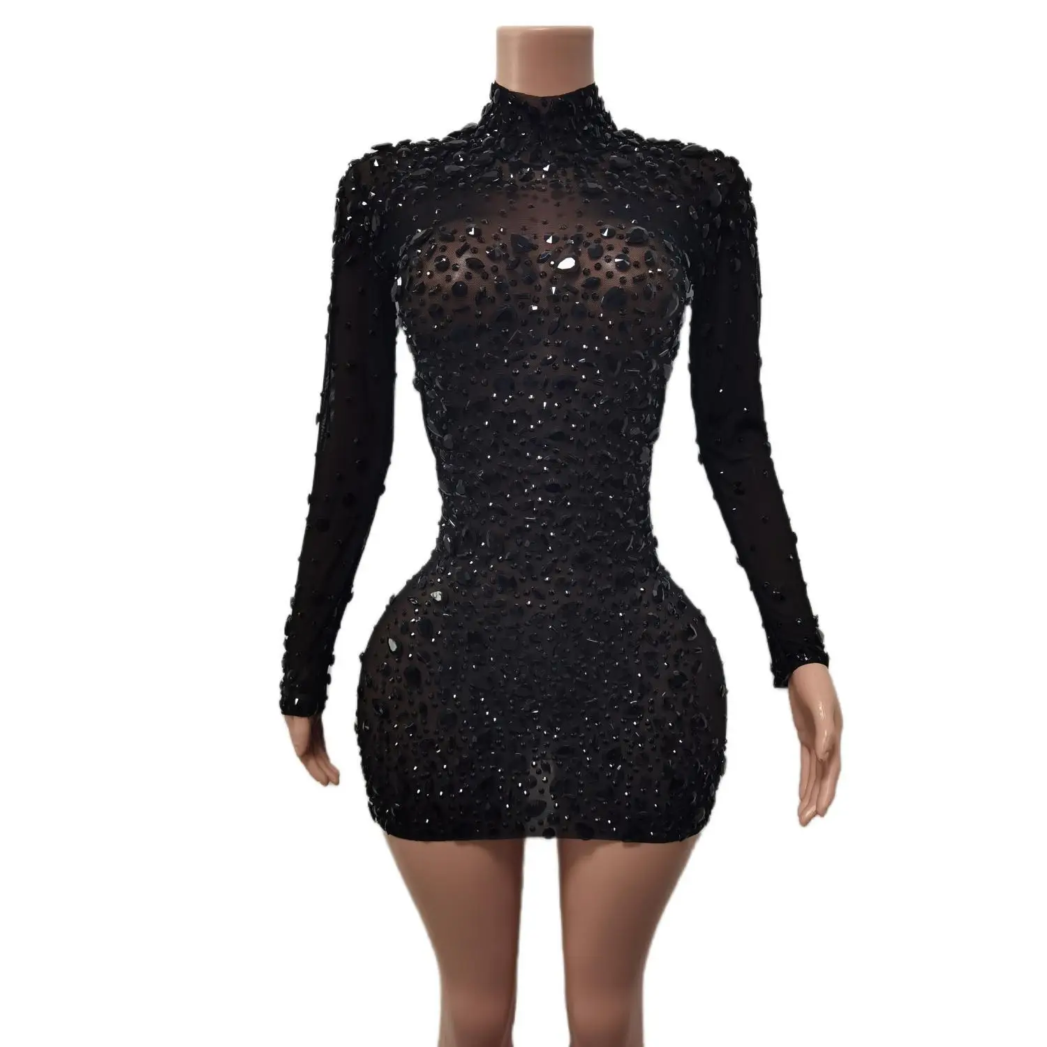 

Women Sexy Black Rhinestones Mini Dresses Evening Birthday Party Celebrate Prom Gown Crystals Short Dress Singer Dress Cuixing