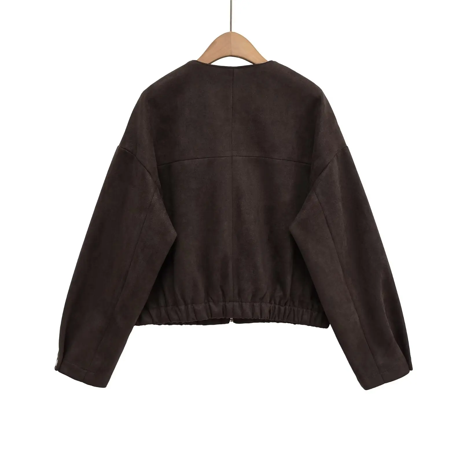 وصل حديثًا لخريف 2025 سترة نسائية غير رسمية كبيرة الحجم بأكمام طويلة ورقبة دائرية وتأثير من جلد الغزال #6