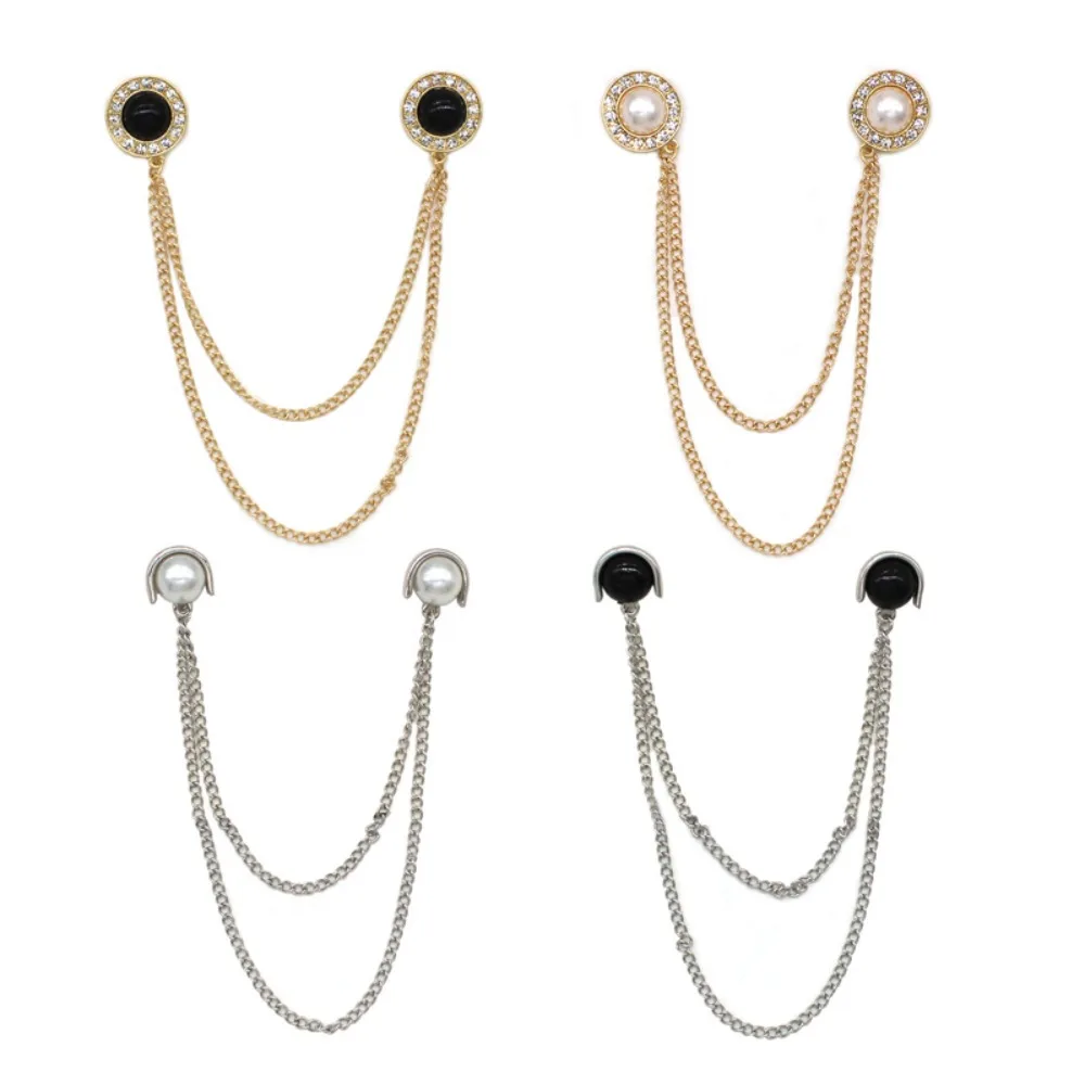 Vintage Pearl Gems Shawl Chain Clips Sweater Cardigan Collar Holders Pins for Men Women Suit Dress Jewelry Clothing Accessories