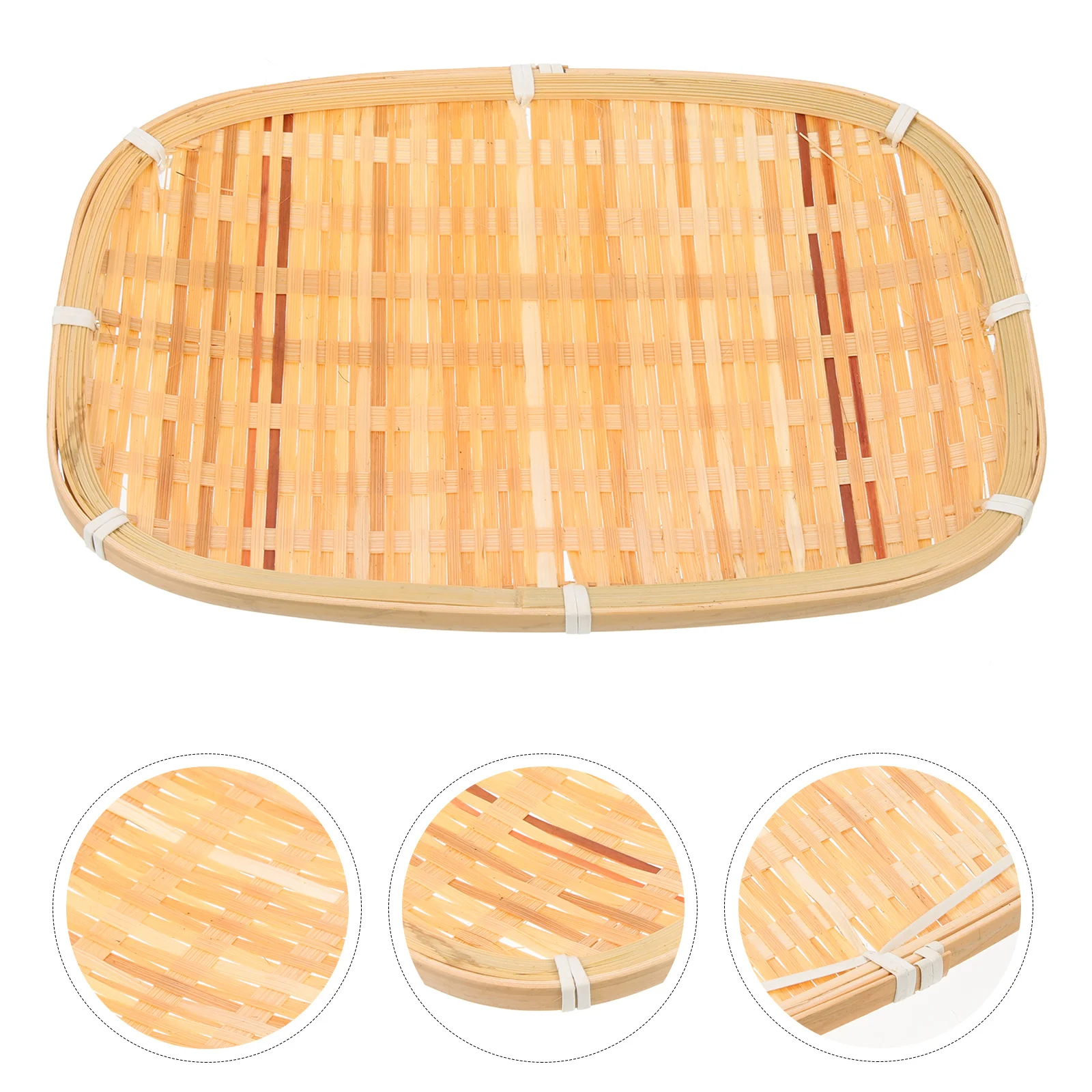 

Eco Friendly Bamboo Woven Tray Multi Purpose Storage Basket for Fruits Bread Sashimi Nuts Desserts Home Banquet Decoration Use