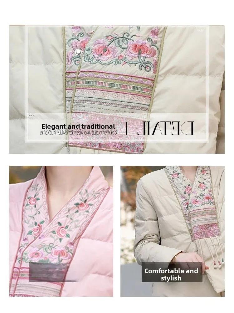 Thiened-abrigo de algodón bordado para mujer, abrigo con borlas étnicas Sle, ropa cálida de algodón, prendas de vestir exteriores para mujer