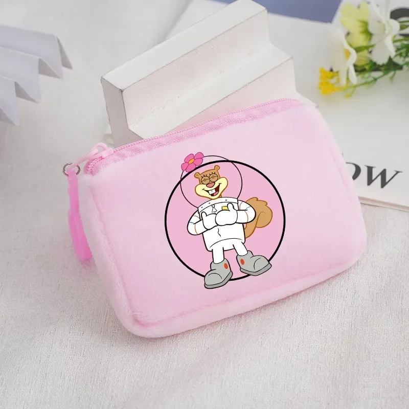 SpongeBob SquarePants Corduroy Coin Purses Patrick Star Small Wallets with Zipper for Women Cute Cartoon Printing Changes Pouch